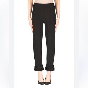 Joseph Ribkoff Pants Culotte Cropped Trousers Black Silky Knit Fringe Hem 12
